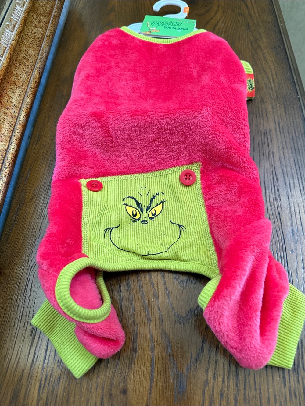 The Grinch Plush Dog Pajamas. Size S. Pink with Green Trim